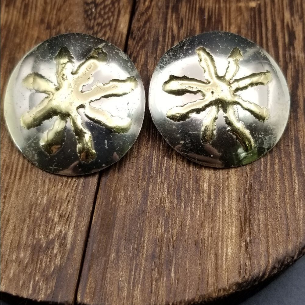 Luciano solid silver and gold detailing 1970 era vintage designer earrings E0329
